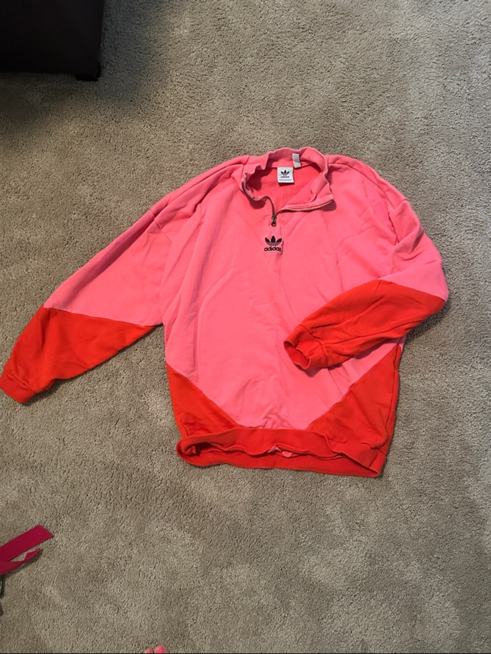 adidas Pink and Red Colorblock Quarter-Zip Pullover
